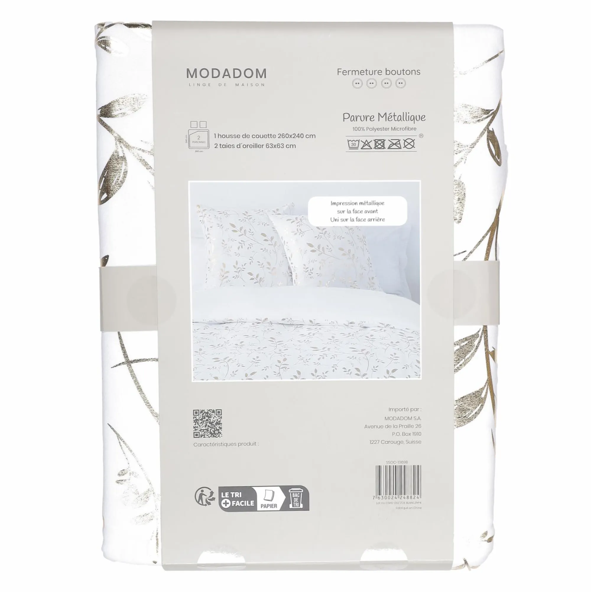 Linge De Chambre|Stokomani Parure housse de couette 260x220 cm + 2 taies d'oreillers microfibre imprimée métal