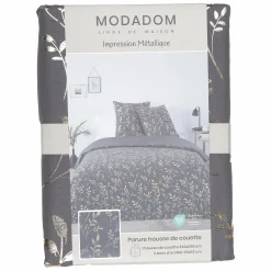 Linge De Chambre|Stokomani Parure housse de couette 260x220 cm + 2 taies d'oreillers microfibre imprimée métal