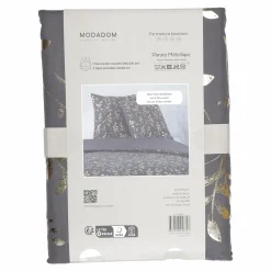 Linge De Chambre|Stokomani Parure housse de couette 260x220 cm + 2 taies d'oreillers microfibre imprimée métal