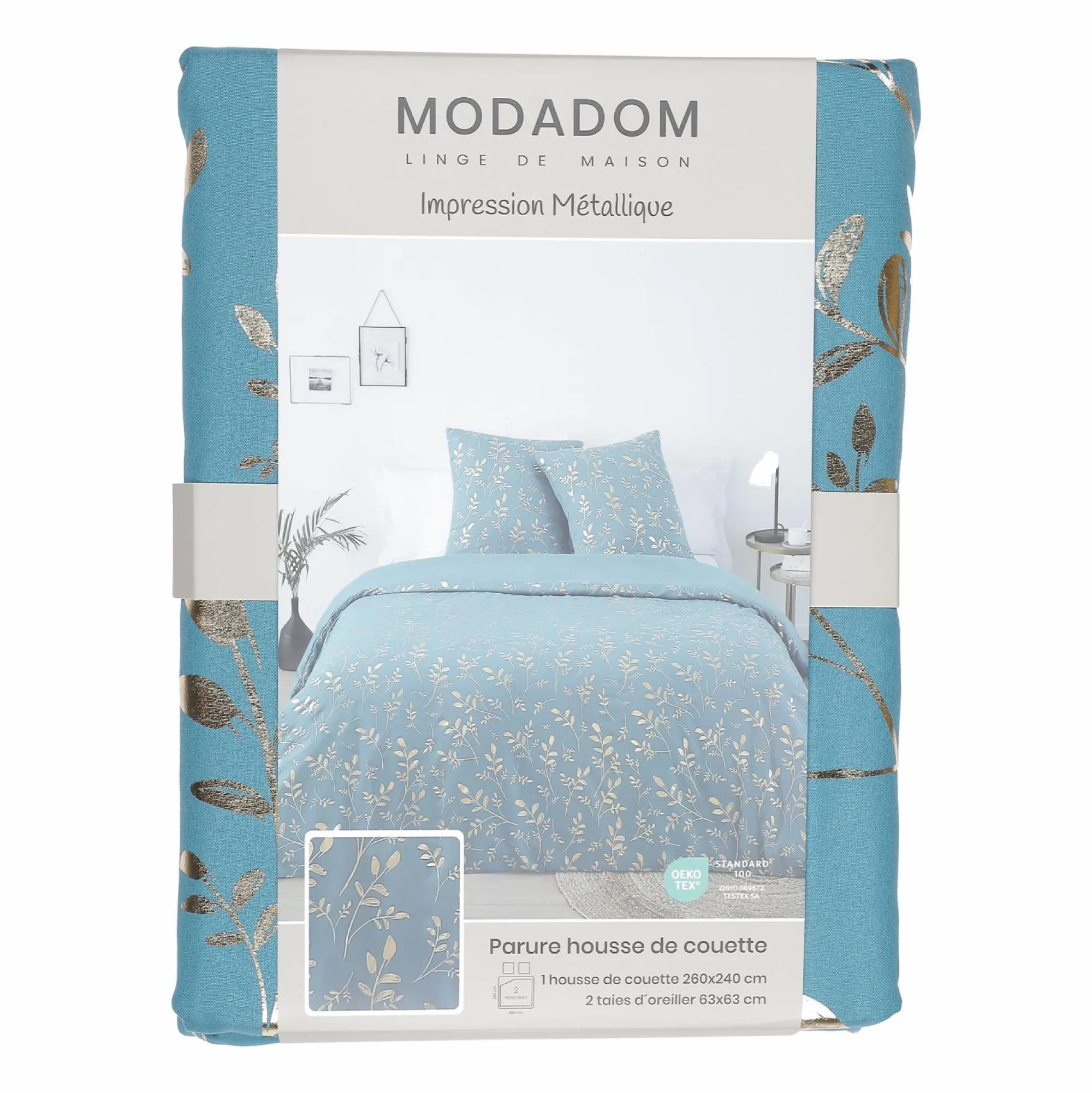 Linge De Chambre|Stokomani Parure housse de couette 240x220 cm + 2 taies d'oreillers microfibre imprimée métal