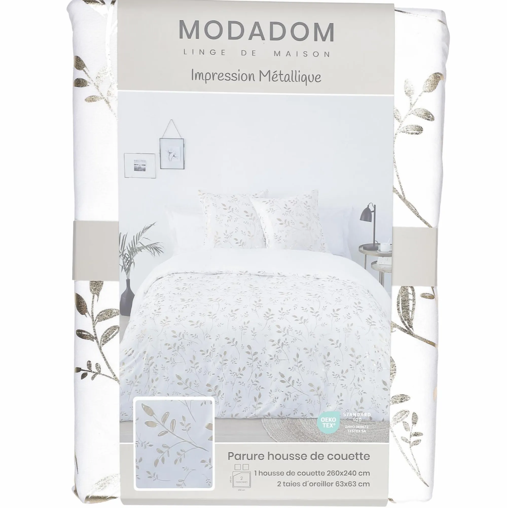 Linge De Chambre|Stokomani Parure housse de couette 240x220 cm + 2 taies d'oreillers microfibre imprimée métal