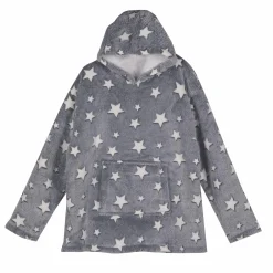 Plaids|HOME DECO FACTORY Plaid enfant sweat à capuche étoiles phosphorescentes gris