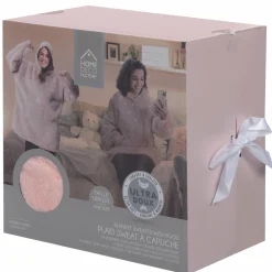 Plaids|HOME DECO FACTORY Plaid enfant sweat à capuche étoiles phosphorescentes rose