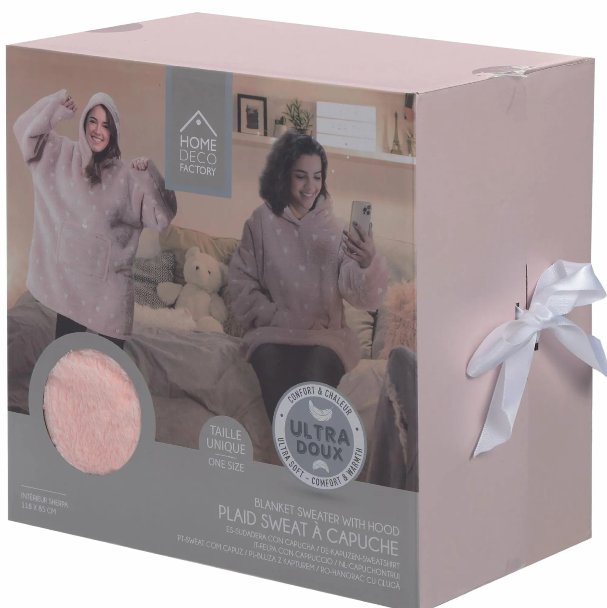 Plaids|HOME DECO FACTORY Plaid enfant sweat à capuche étoiles phosphorescentes rose