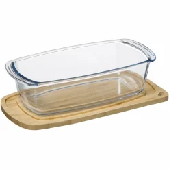Cuisson Et Ustensiles|FIVE Plat à cake en verre avec couvercle en bambou