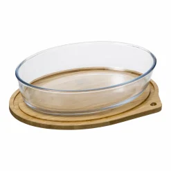 Cuisson Et Ustensiles|FIVE Plat ovale en verre avec couvercle en bambou