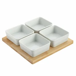 Vaisselle Et Service|DECLIC HOME Plateau de présentation en bois avec 4 coupelles carrées