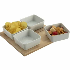 Vaisselle Et Service|DECLIC HOME Plateau de présentation en bois avec 4 coupelles carrées
