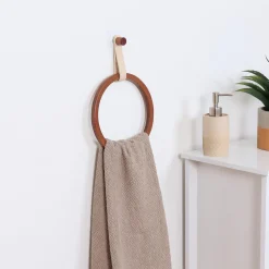 Salle De Bain Et Wc|Stokomani Porte serviette rond en bambou et lanière en simili cuir beige