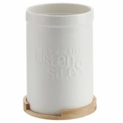 Conservation Et Rangement|FIVE Pot à ustensiles couvercle bambou Natureo en céramique blanche