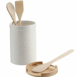 Conservation Et Rangement|FIVE Pot à ustensiles couvercle bambou Natureo en céramique blanche