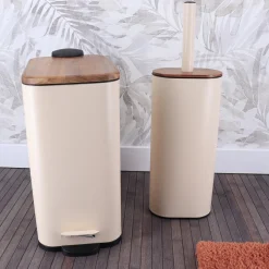 Salle De Bain Et Wc|Stokomani Poubelle en métal beige 5L