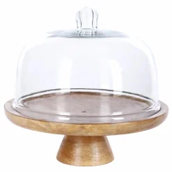 Vaisselle Et Service|DECLIC HOME Présentoir à gâteau en bois avec couvercle en verre