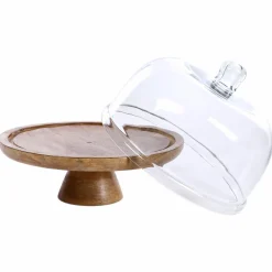 Vaisselle Et Service|DECLIC HOME Présentoir à gâteau en bois avec couvercle en verre