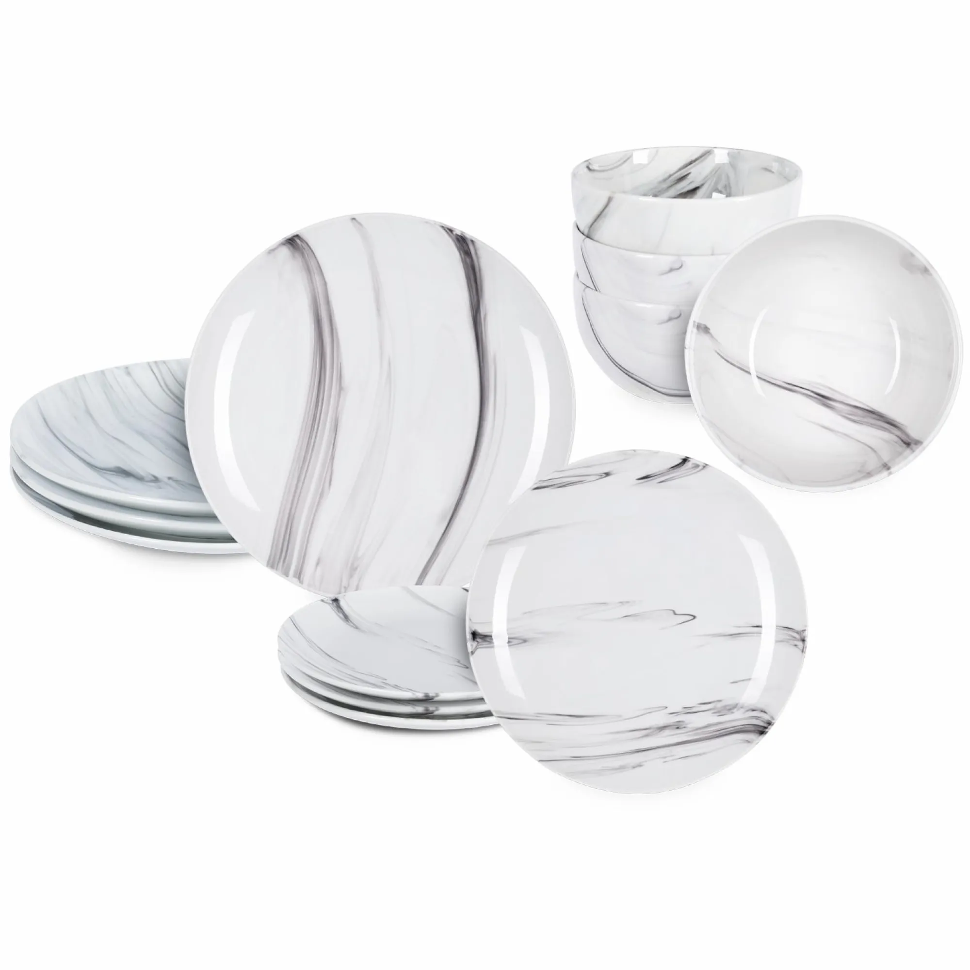 Vaisselle Et Service|COOK KEEN Service d'assiettes et bols céramique effet marbre 12pcs