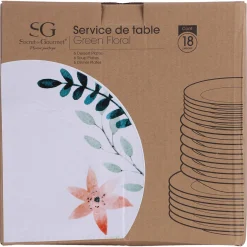 Vaisselle Et Service|SECRET DE GOURMET Service de porcelaine 18 pièces décor floral vert