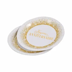 Vaisselle Jetable|Pique-Nique Et Camping|Stokomani Set de 6 assiettes en carton gold "Joyeux anniversaire" 18.5 cm
