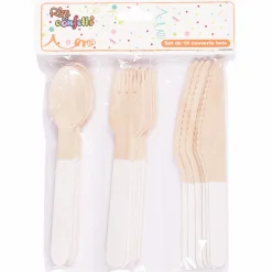 Vaisselle Jetable|Pique-Nique Et Camping|Stokomani Set de 18 couverts en bois blanc
