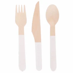 Vaisselle Jetable|Pique-Nique Et Camping|Stokomani Set de 18 couverts en bois blanc