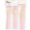 Vaisselle Jetable|Pique-Nique Et Camping|Stokomani Set de 18 couverts en bois rose