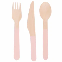 Vaisselle Jetable|Pique-Nique Et Camping|Stokomani Set de 18 couverts en bois rose