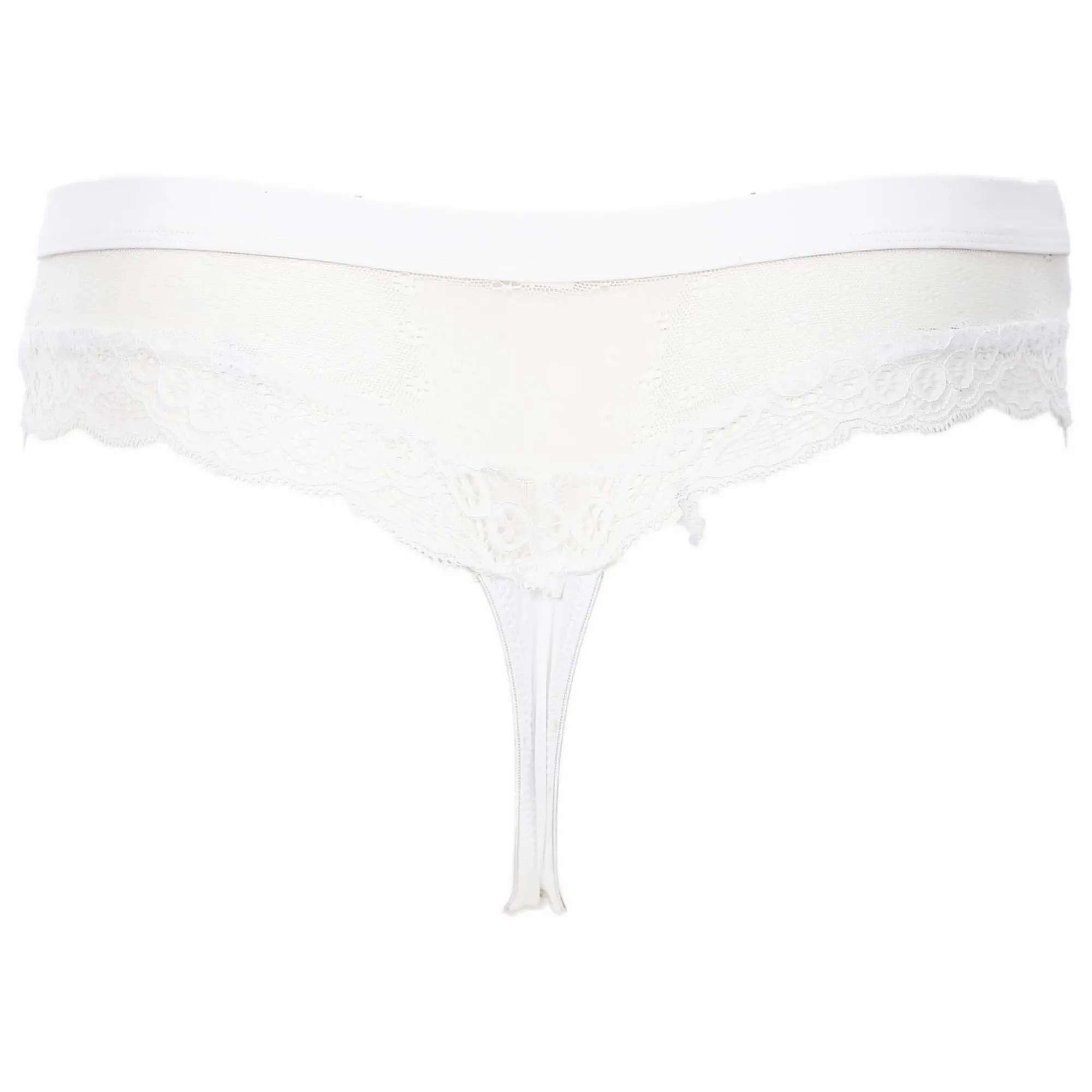 Lingerie Et Vêtements De Nuit|LA CITY SHORTY STRING NOIR DENTELLE IVOIRE Blanc