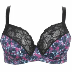 Lingerie Et Vêtements De Nuit|SEDUCCIA Soutien gorge fleuri et noir grand maintien Bleu