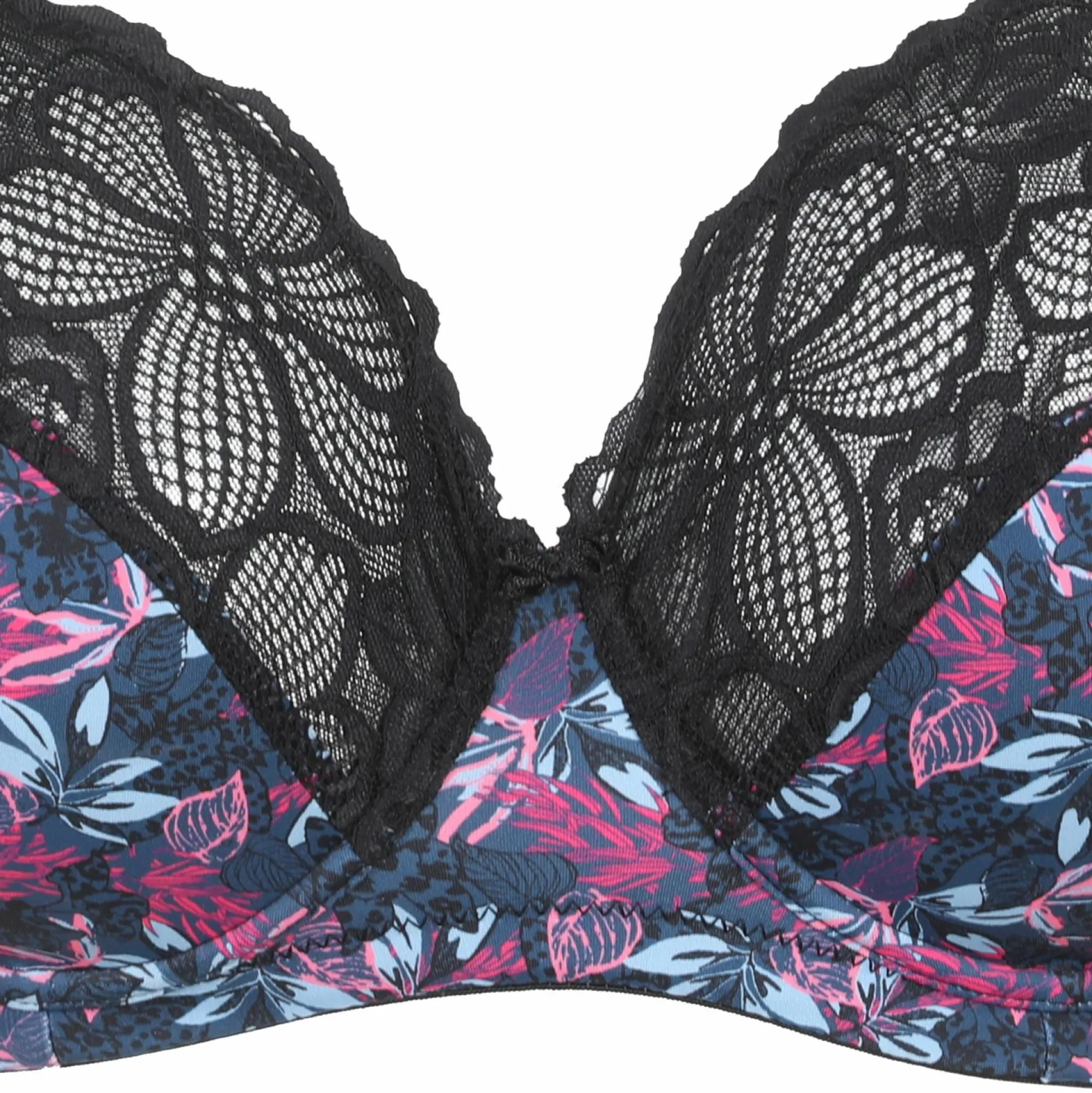 Lingerie Et Vêtements De Nuit|SEDUCCIA Soutien gorge fleuri et noir grand maintien Bleu