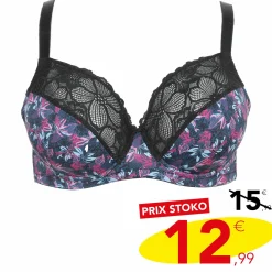 Lingerie Et Vêtements De Nuit|SEDUCCIA Soutien gorge fleuri et noir grand maintien Bleu