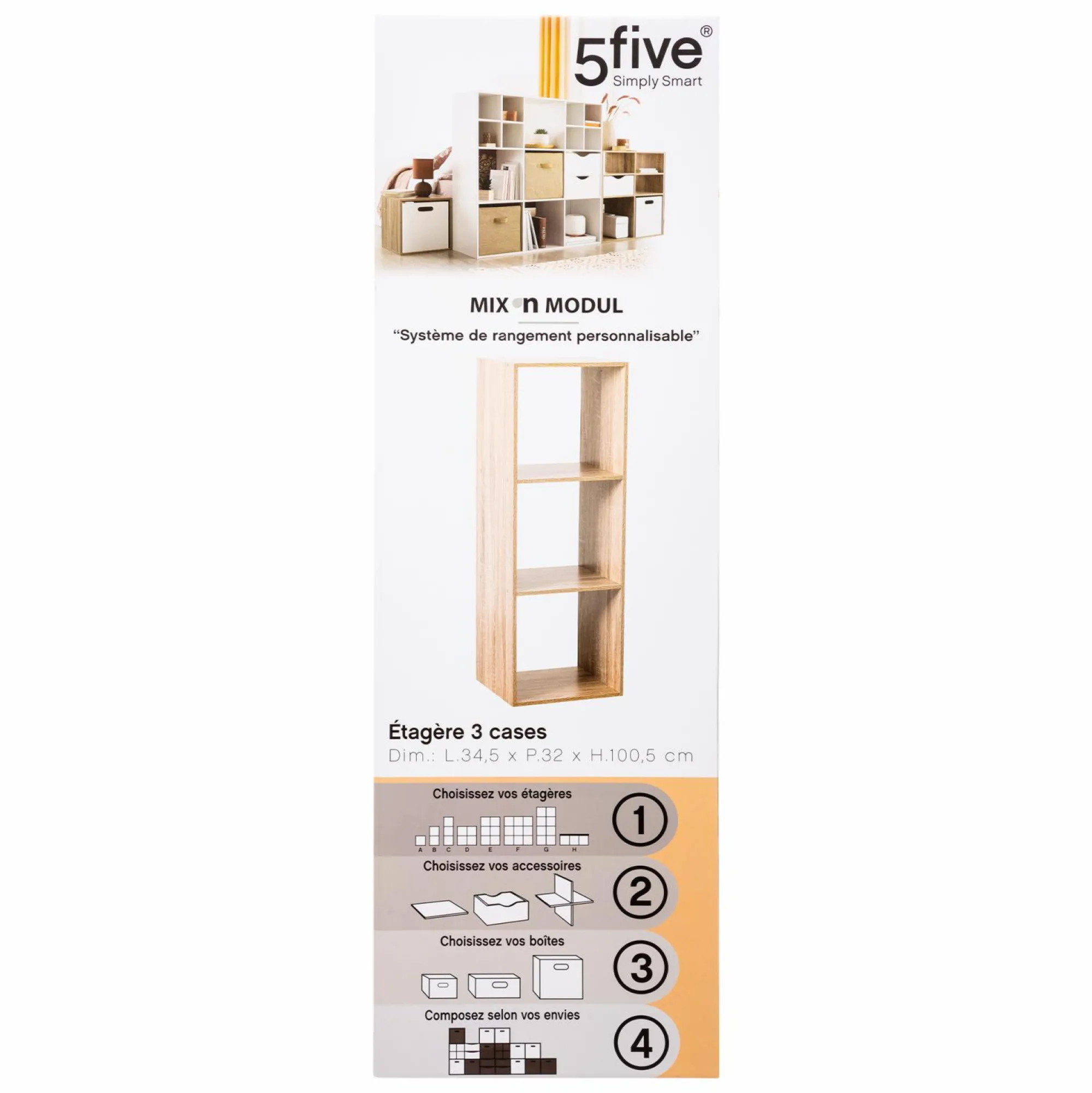 Mobilier|Rangement|FIVE Étagère 3 cases en bois